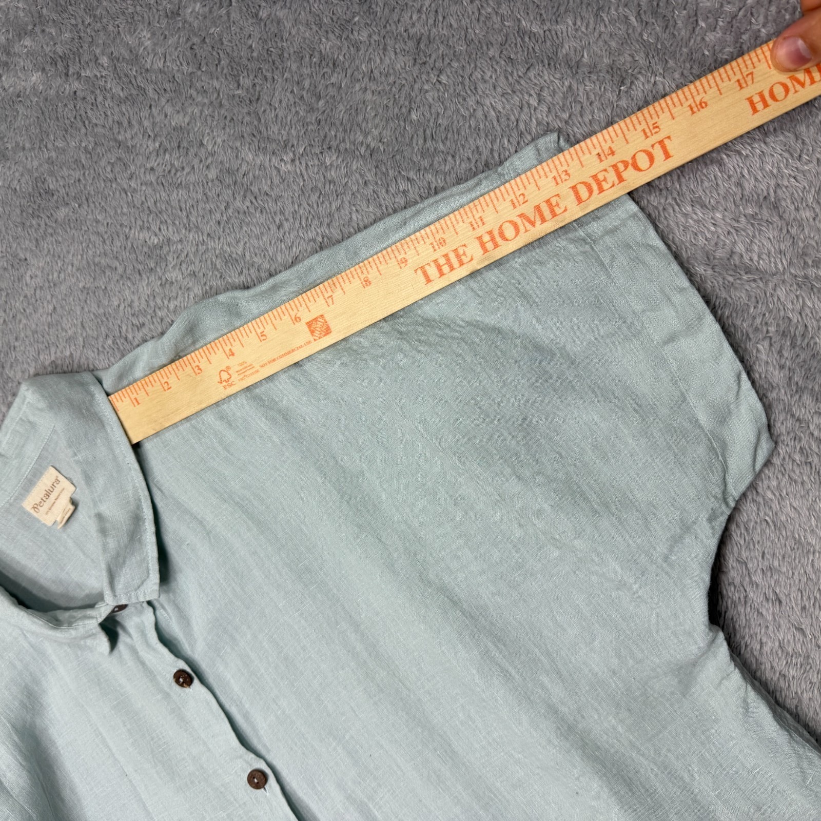 Petalura Button Up Shirt Size 1x Light Blue 100% Linen Lightweight Handmade — image 7 of 8
